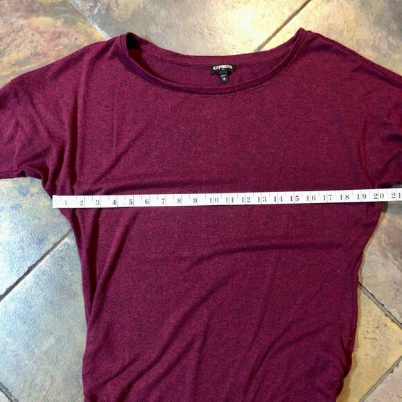 Express Red Wine Maroon Burgundy Three Quarter Sleeve Ruched on Side Sweater Med - Picture 4 of 9